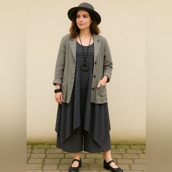 cut loose Dresses & Skirts - Cut Loose Lagenlook Textured Cotton Blend Bluish Gray Sleeveless Dress Size XS